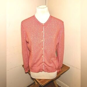 Lands End Button Front Polka Dot Cardigan Sweater